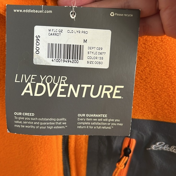 NWT Eddie Bauer Men’s Size M orange First Ascent Polartec quarter zip - Picture 8 of 9